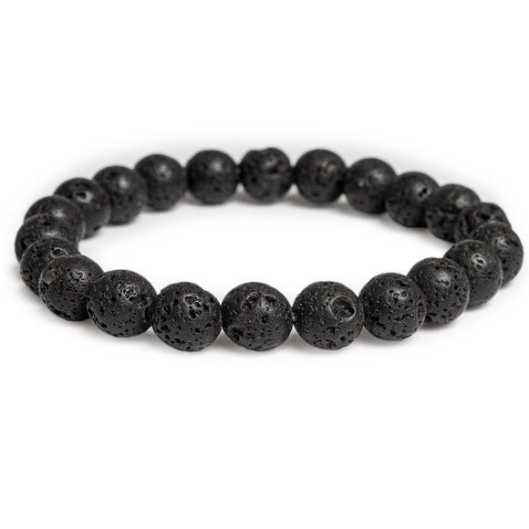 Black Natural Lava Stretch Bracelet - The Stone of Strength and Protection - Picture 1 of 3